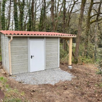  Abri de jardin en béton aspect bois 1 pente avec bûcher